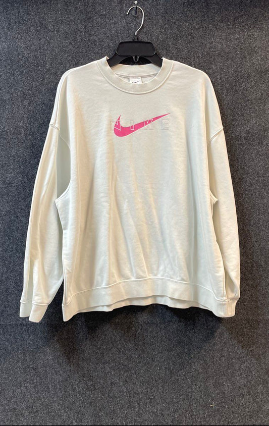 Nike Women's White Dri-Fit Get Fit Crewneck Sweatshirt Pink Swoosh Logo Sz XL