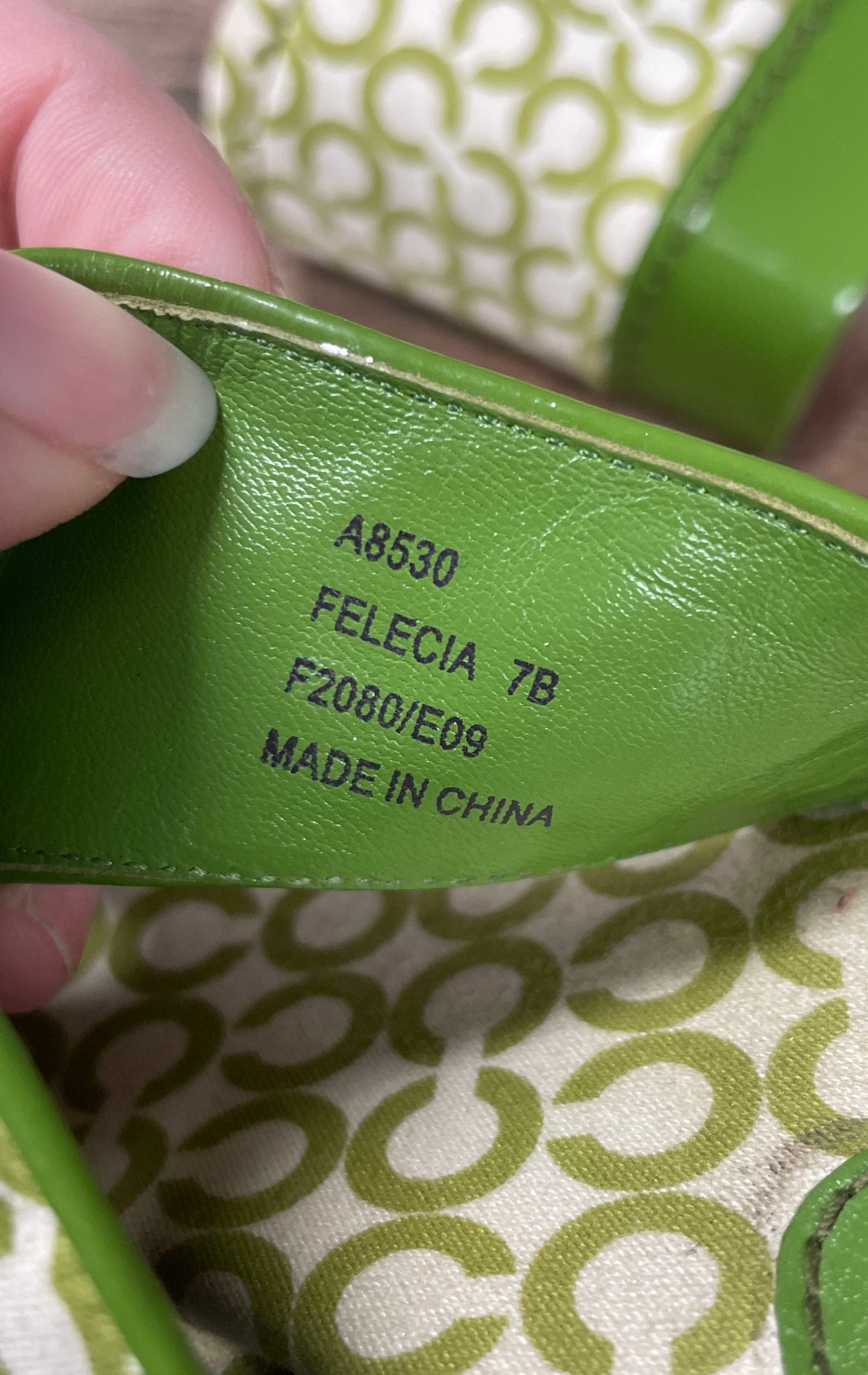 Coach Felecia A8530 Lime Green Op Art C Logo Wedge Platform Sandals Size 7B