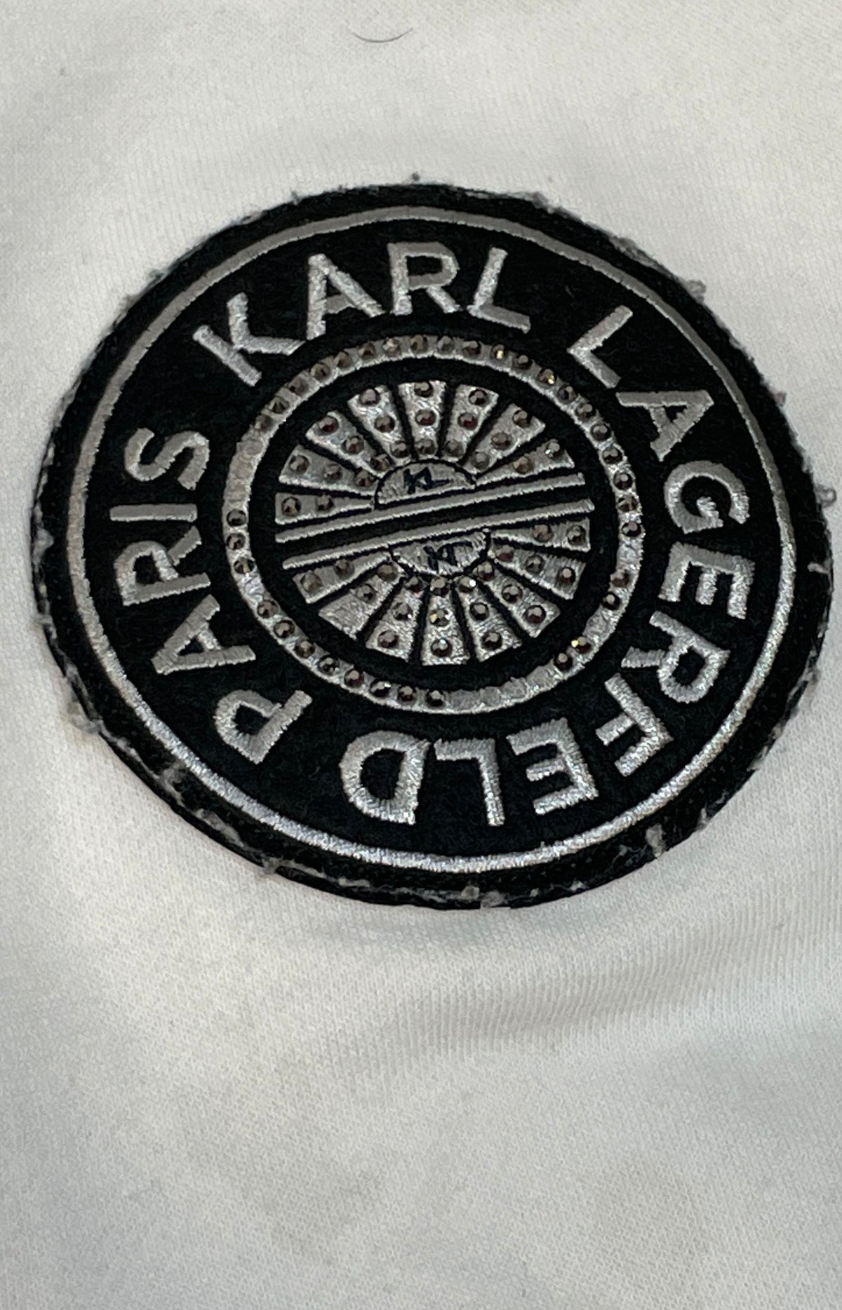 Karl Lagerfeld Paris Women's White Embellished Eiffel Tower Sweatshirt Sz L