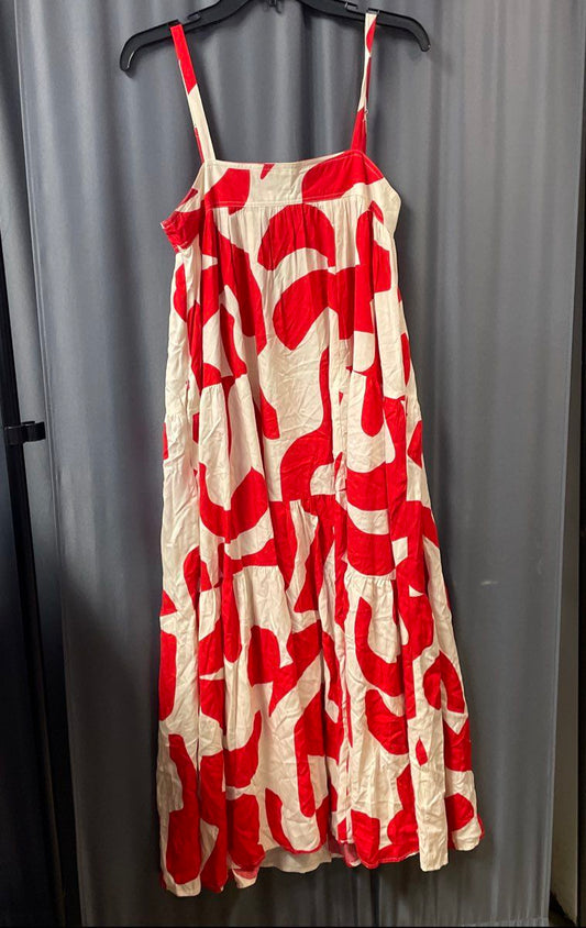 Abel the Label Women's Cream Red Abstract Print Tiered Rayon Maxi Dress Sz S