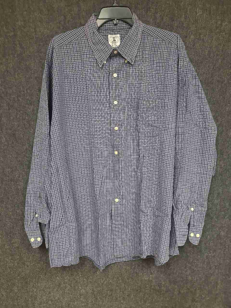 Brooks Brothers Men's Blue White Check Windowpane Cotton Sport Shirt Sz XL