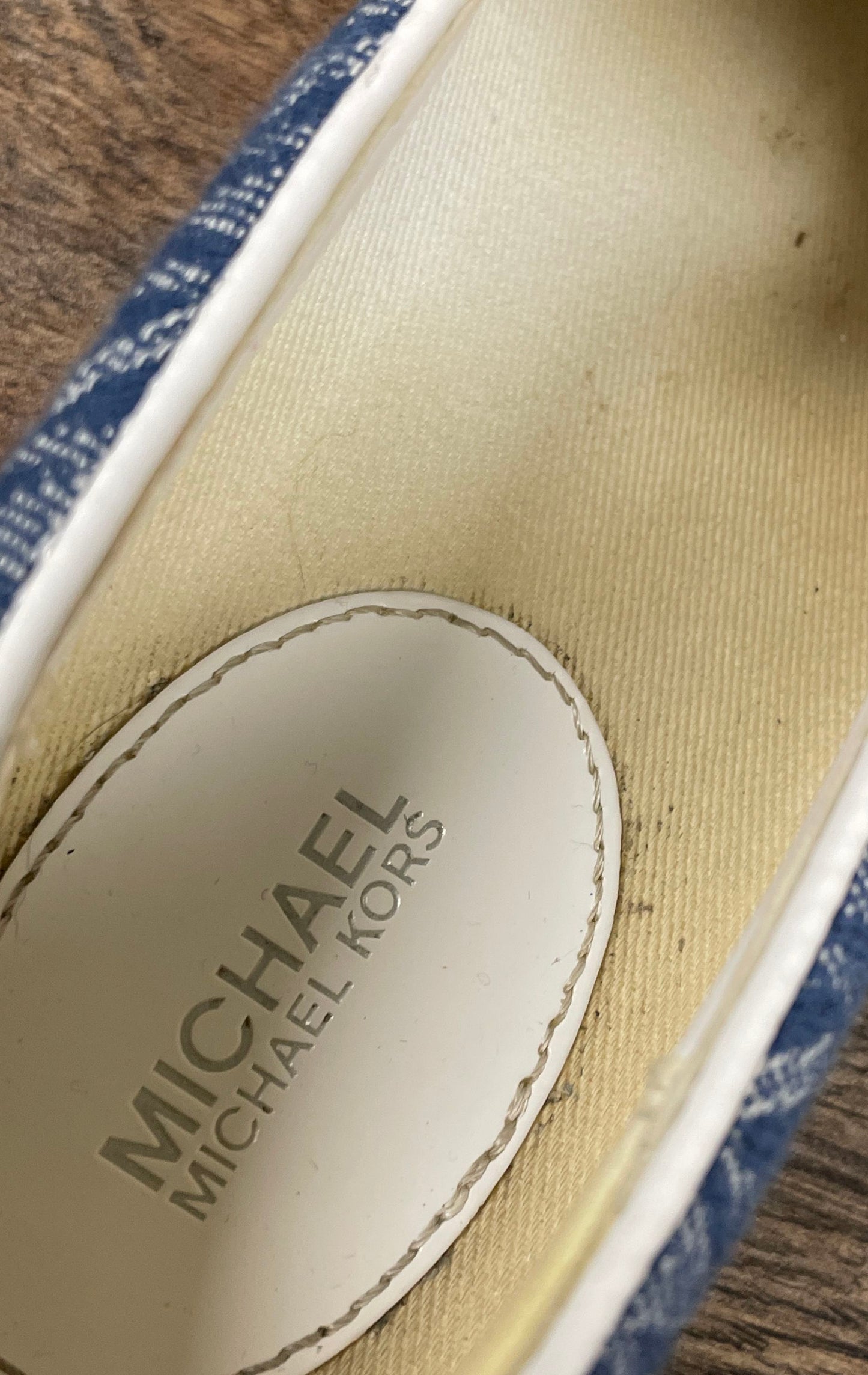 Michael Kors Keaton Denim Blue MK Logo Slip On Sneakers Loafers Size 6.5