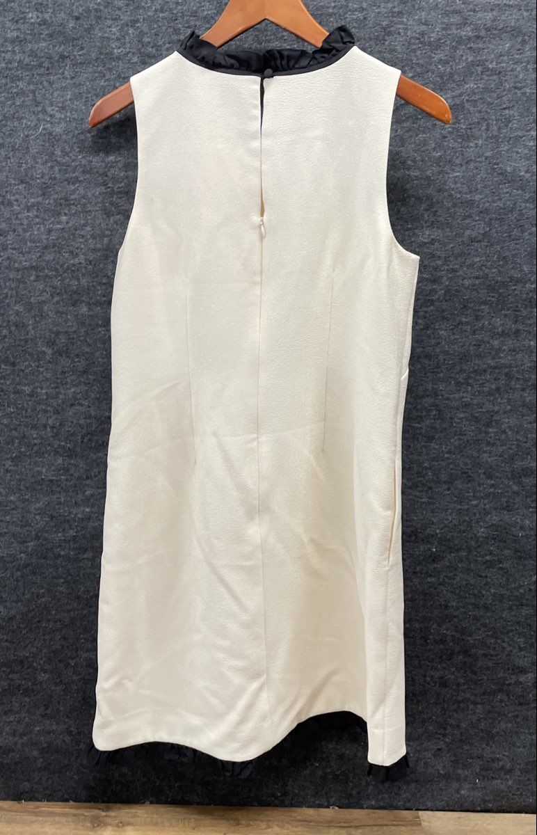 J. Crew Women's Ivory White Sleeveless Shift Dress Black Ruffle Trim Sz 4 NWT
