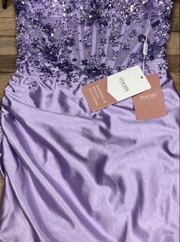 Stacees Women's Lilac Sequin Lace Corset Ruched Mini Dress NWT Sz 0