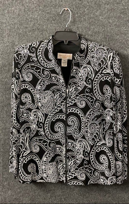 Vintage 90s Jeanne Alexander Women's Jacket Black Silver Paisley Metallic 1X
