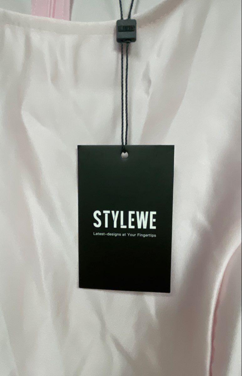 Stylewe Women's Pink Satin Ruffle Sleeve Mermaid Hem Maxi Dress NWT Size L