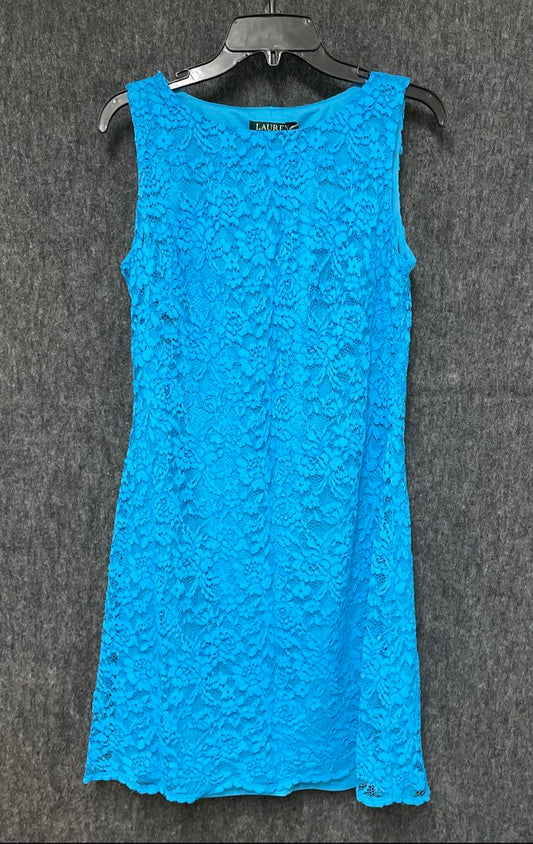 Lauren Ralph Lauren Women's Bright Blue Lace Sleeveless Sheath Dress Sz 10