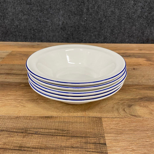 Vintage Dudson Duraline Vitrified 5 Bowl Set Blue Rim England 6.25"