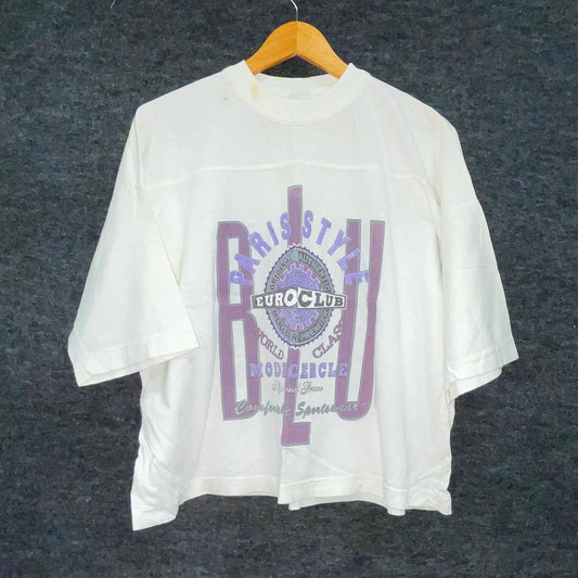Vintage 90s Ademo Men's Euro Club White Graphic T-Shirt Made in USA Sz M