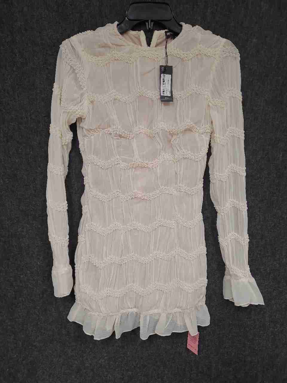 PrettyLittleThing Women's Almond Textured Long Sleeve Mini Dress Sz 2 NWT