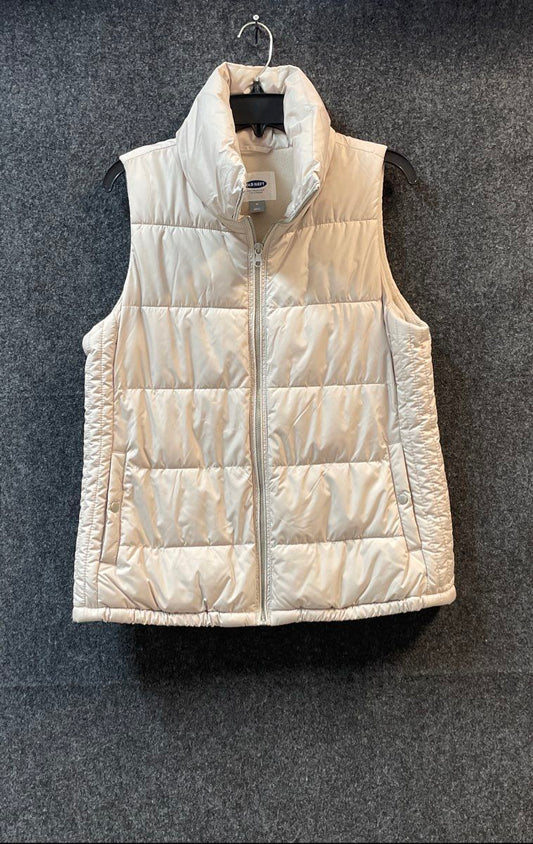 Old Navy Women's Quilted Puffer Vest Jacket Cream Fleece Lined Full Zip Size M