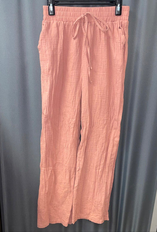 Emery Rose NWT Women's Pink Crinkle Gauze Wide Leg Pants Size M