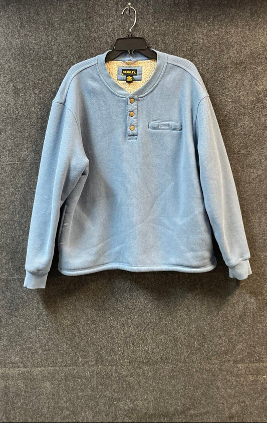Stanley Men's Blue Waffle Knit Henley Fleece Lined Pullover Shirt Sz XL