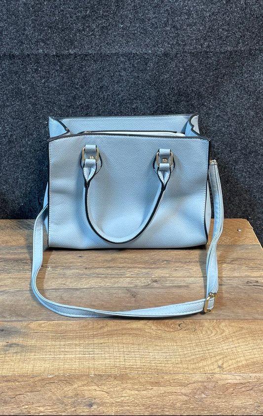 Light Blue Pebbled Faux Leather Satchel Handbag Crossbody Bag Gold Hardware