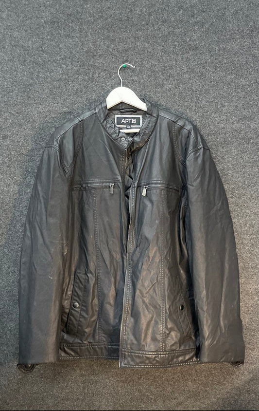 Apt. 9 Men's Black Faux Leather Moto Cafe Racer Jacket Quilted Lining Sz XXL
