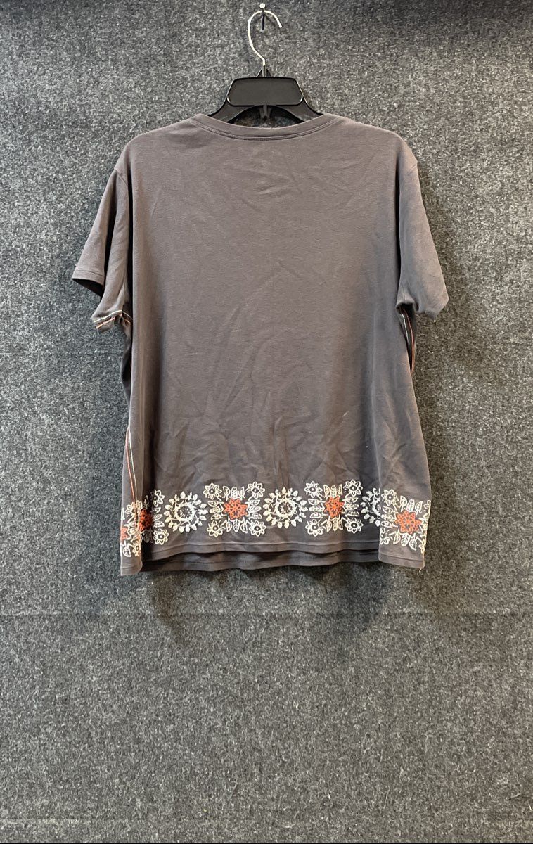 Eddie Bauer Women's Gray Short Sleeve Floral Embroidered Hem Cotton T-Shirt XL