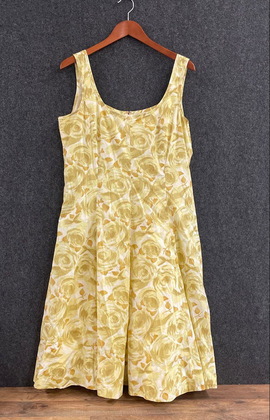 Talbots Women's Yellow Rose Floral Print Sleeveless Fit Flare Dress Sz 16P