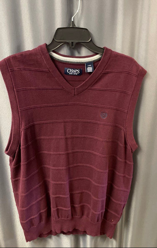 Chaps Men's V-Neck Sweater Vest Burgundy Textured Stripe Sz L