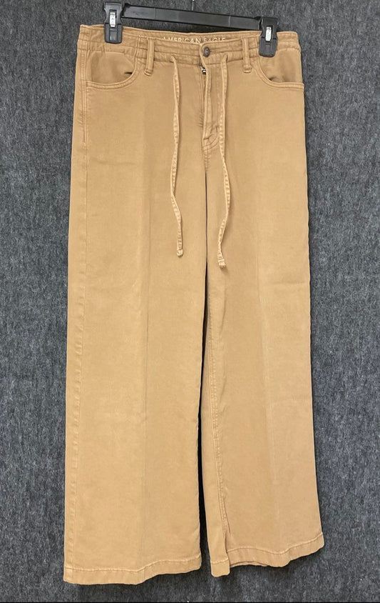 American Eagle Women's Tan Wide Leg Drawstring Waist Stretch Pants Sz 0