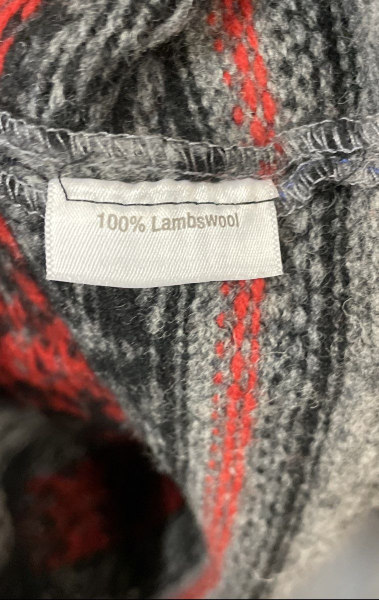 Norm Thompson Women's Gray Red Lambswool Clasped Cardigan Sweater Size XL