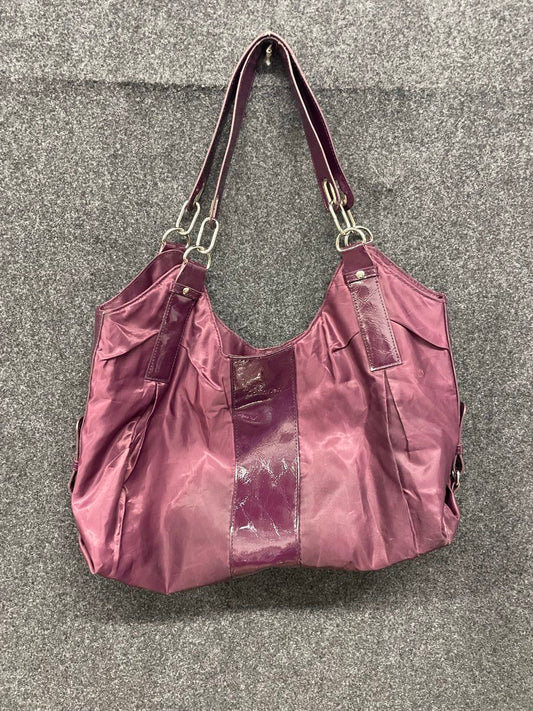 Calvin Klein Purple Nylon Patent Trim Hobo Shoulder Bag Silver Hardware
