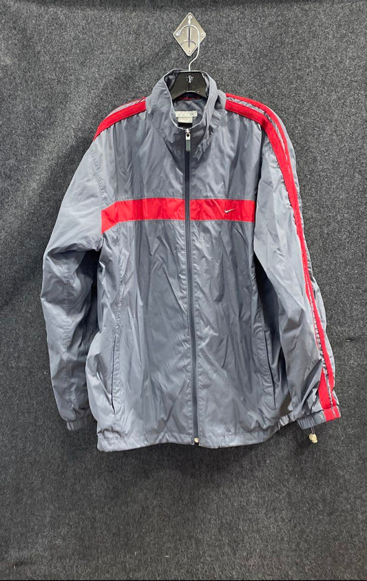 Nike Men's Grey Red Stripe Full Zip Windbreaker Track Jacket Sleeve Logo XL