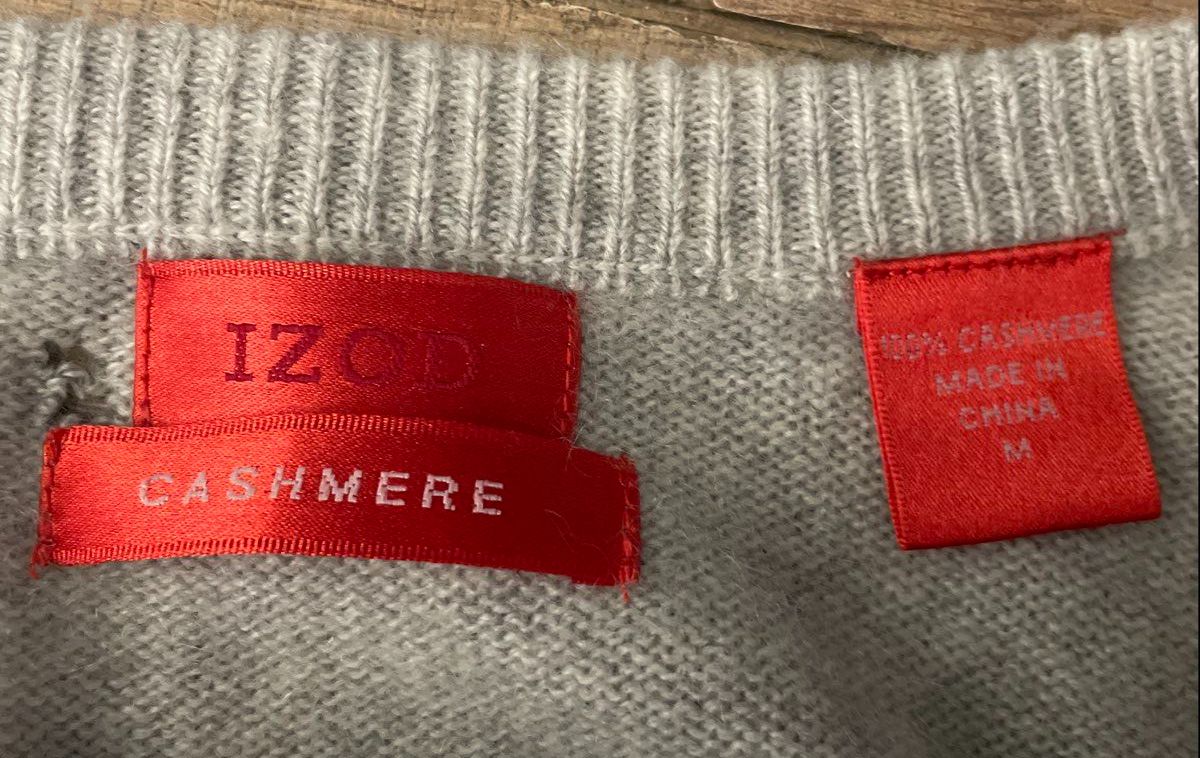 IZOD Men's Heather Gray 100% Cashmere Crewneck Long Sleeve Sweater Size M