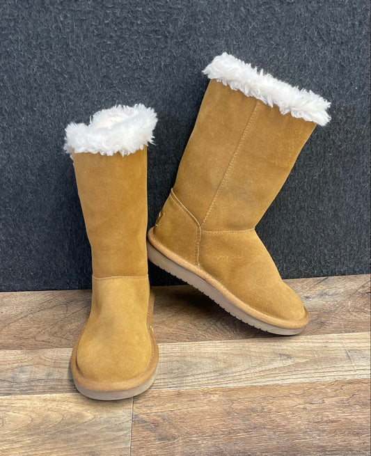 Koolaburra by UGG Victoria Chestnut Suede Faux Fur Youth Kids Boots Size 12