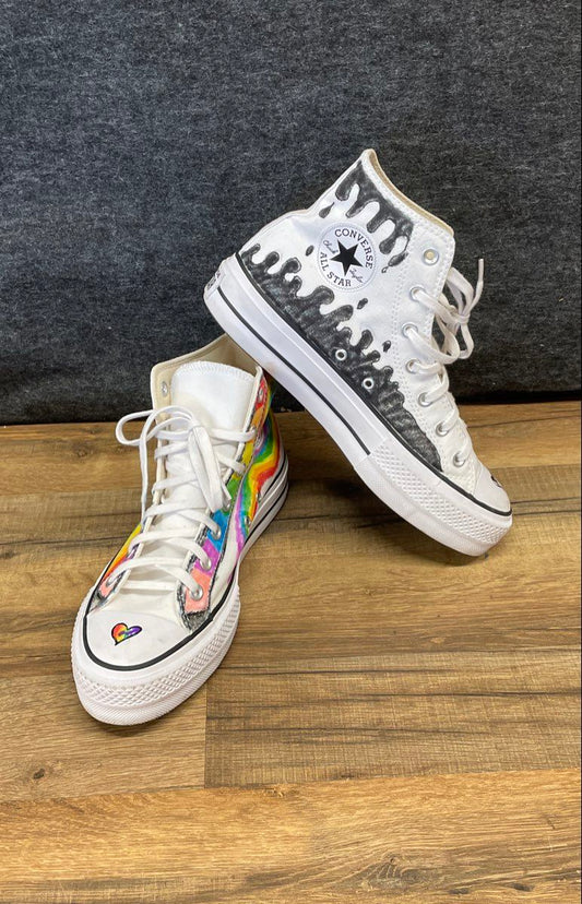 Converse Chuck Taylor Lift High Top Custom Painted Art Sneakers Women's Size 9