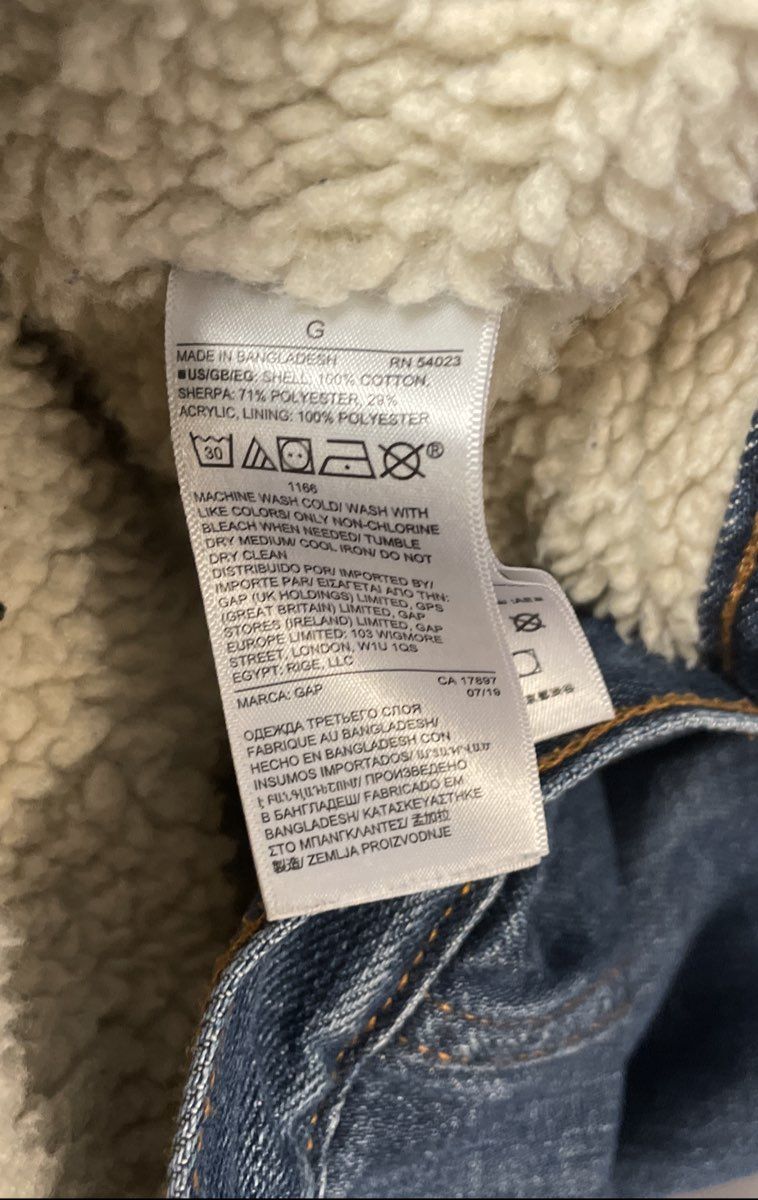 Gap Women's Blue Denim Trucker Jacket Faux Shearling Sherpa Collar Sz L