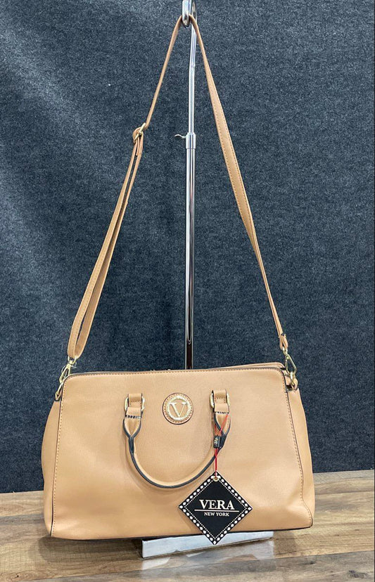 Vera New York Tan Pebbled Leather Satchel Crossbody Handbag Gold Hardware NWT