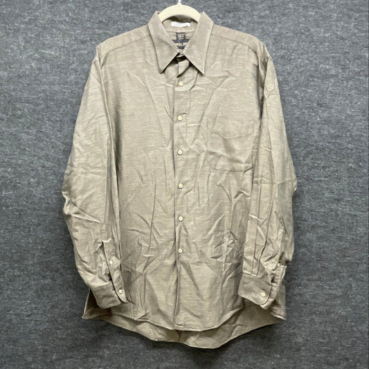 Vintage Ferrell Reed Men's Olive Gray Dobbs Cloth Button Up Shirt USA Sz 16-34