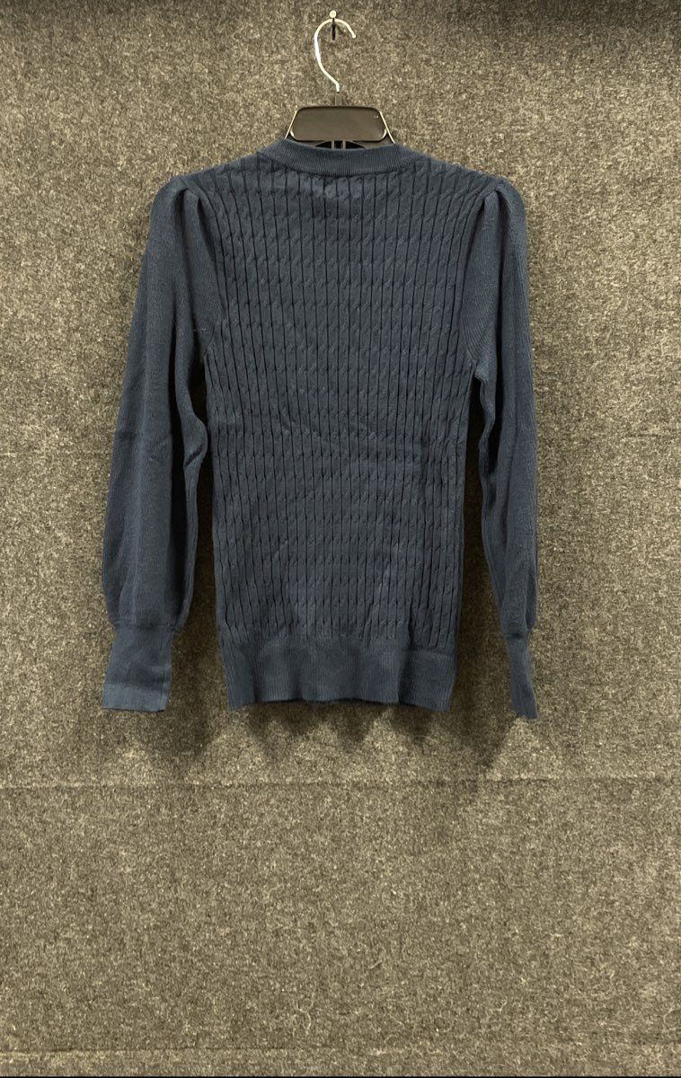 Biltmore Women's Blue Mini Cable Crew Sweater Rayon Blend Puff Sleeve NWT Sz S