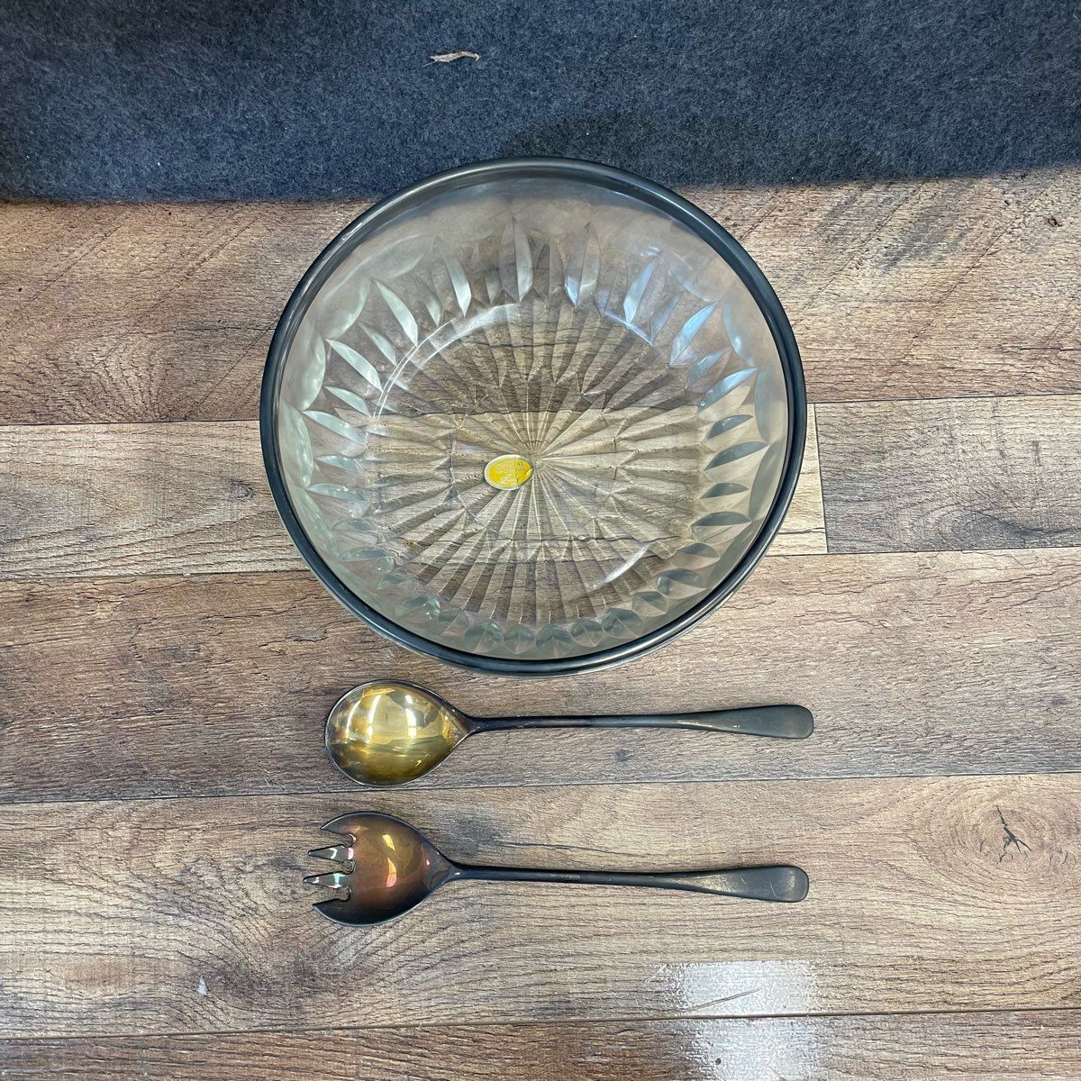 Leonard Italy Crystal Bowl with a Silver-Plated Rim and Spoon & Fork
