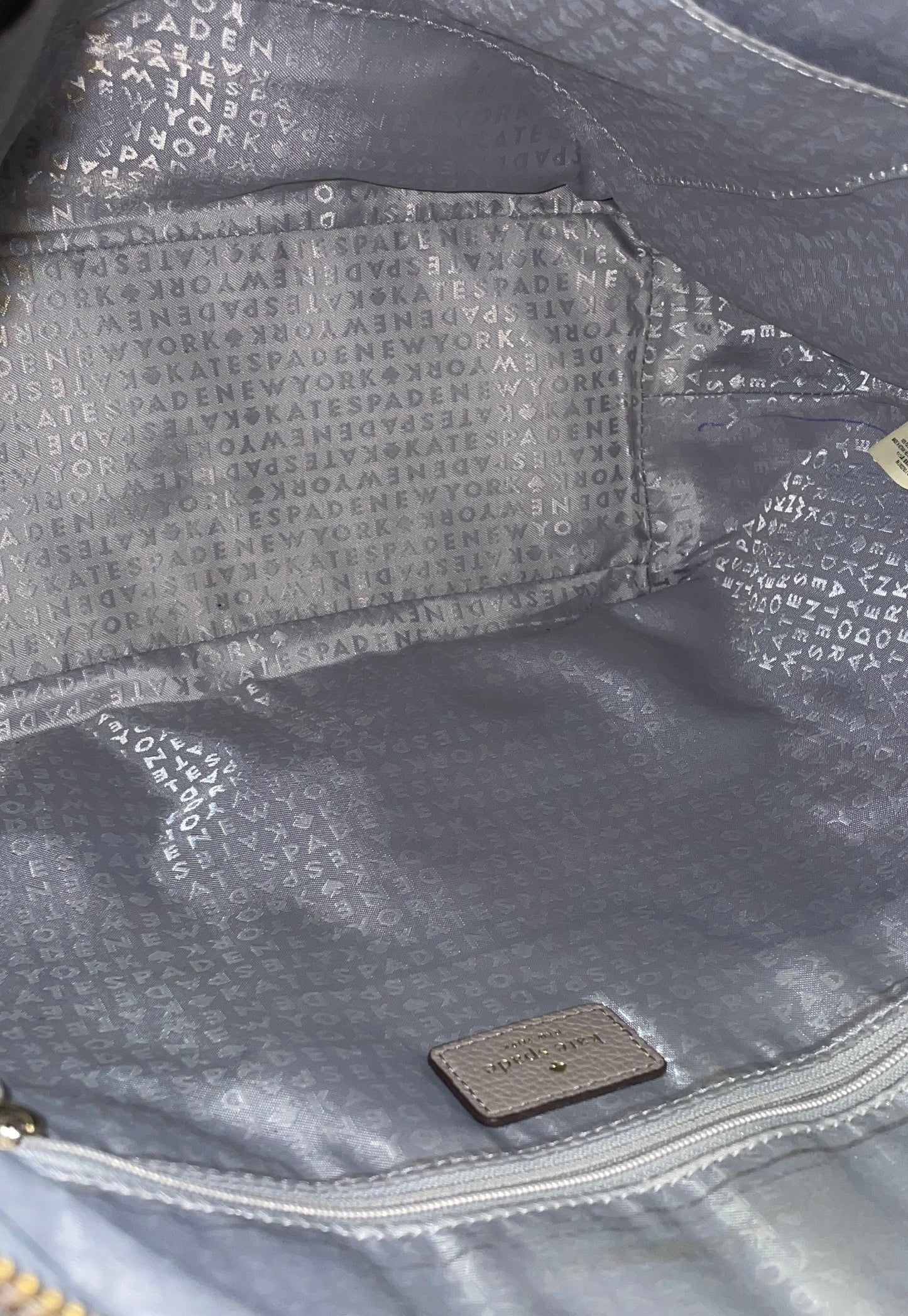 Kate Spade Grey Pebbled Leather Zip Top Tote Bag Large Shoulder Bag