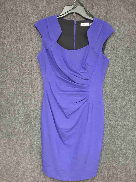 Calvin Klein Women's Purple Ruched Sheath Dress Sleeveless Sz 6