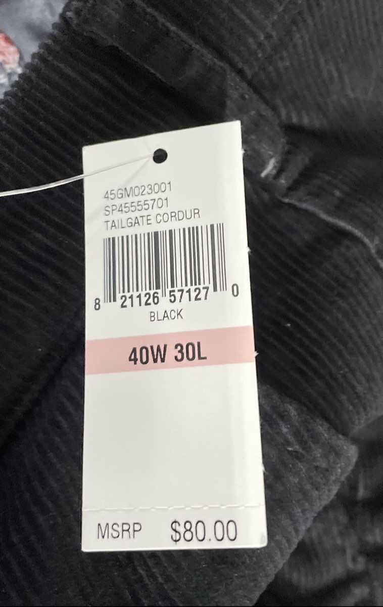 Izod Men's Tailgate Stretch Corduroy Pants Black Straight Fit 40x30 NWT