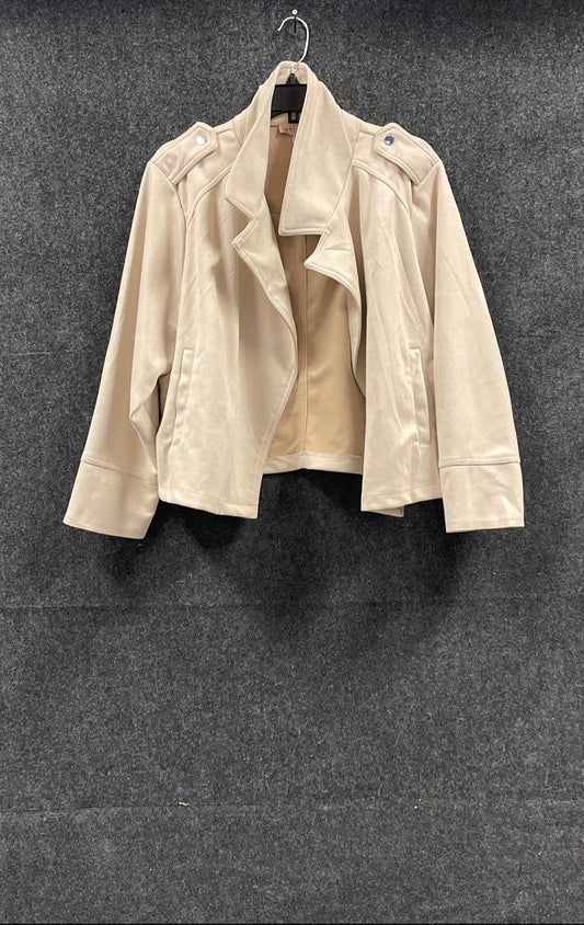 Philosophy Women's Powder Sand Faux Leather Open Front Blazer Jacket NWT Sz 2X