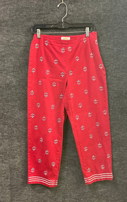Talbots Women's Vintage Y2K Red Nautical Anchor Embroidered Capri Pants Size 8