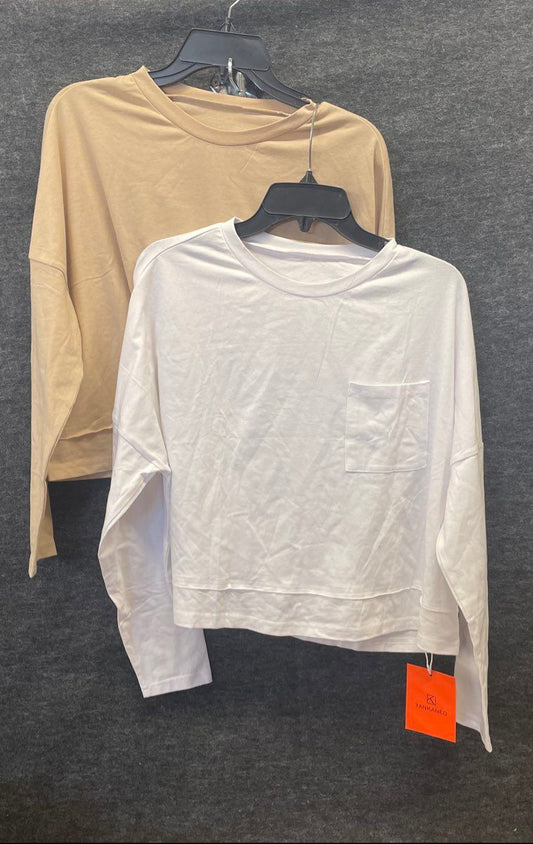 Lot of 2 NWT Tankaneo Women's Cropped Pocket Tee Long Sleeve T-Shirt Sz S