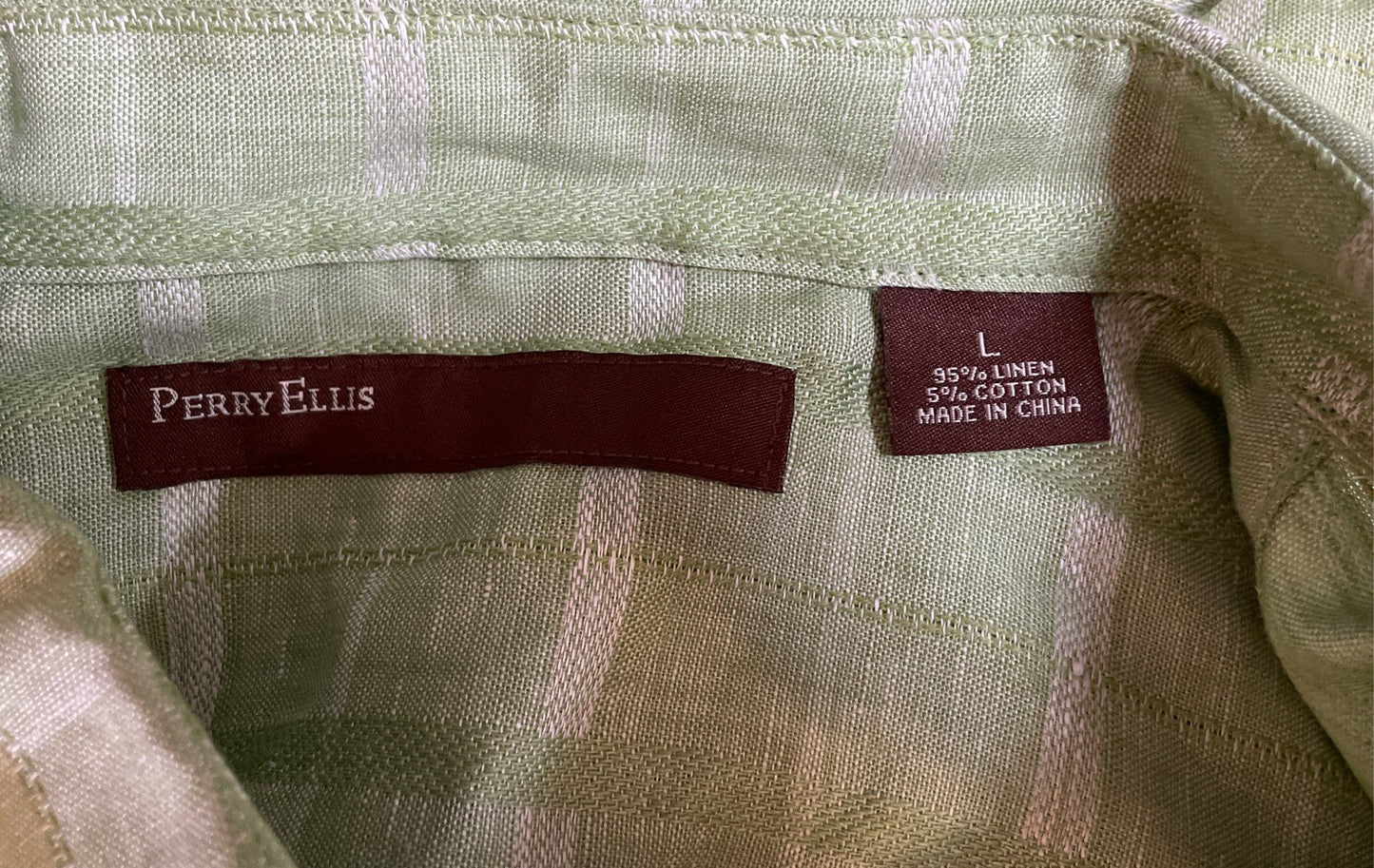 Perry Ellis Men's Green Principles Tendril Plaid Linen Blend Shirt NWT L