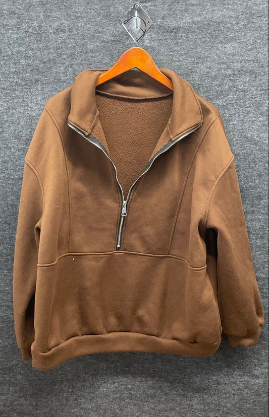 Shein Curve Women's Brown Fleece Half Zip Pullover & Sweatpants Set Sz 2XL