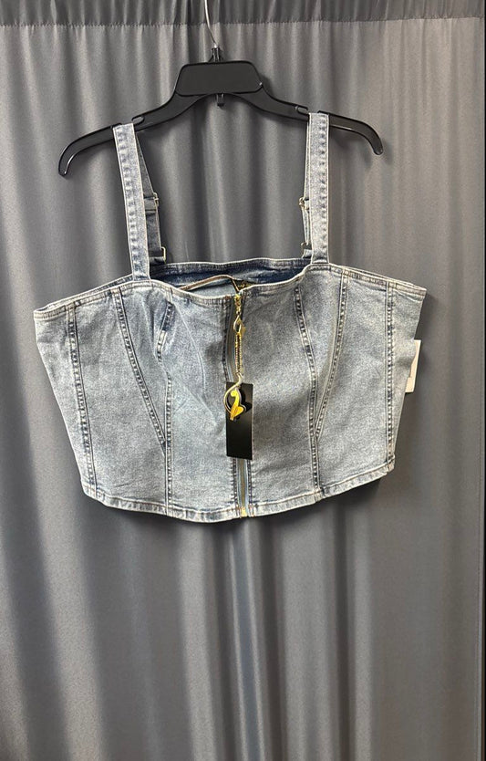 Baby Phat Women's Blue Denim Zip Front Corset Bustier Crop Top Sz 3X NWT