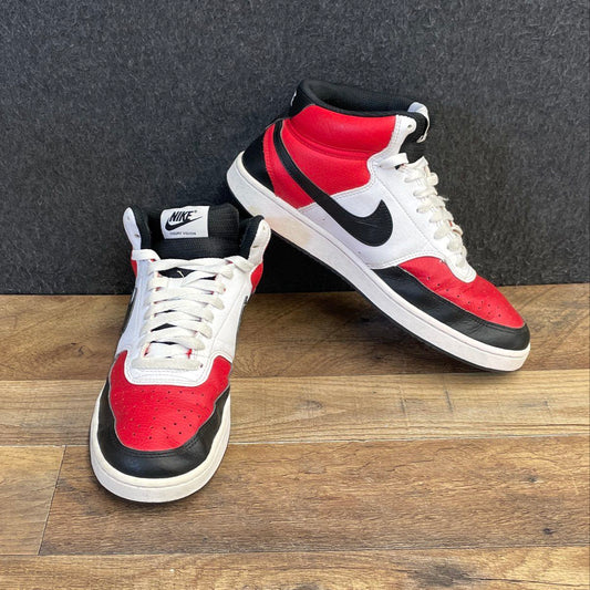 Nike Court Vision Mid White Black University Red Mid-Top Sneakers Size 8.5