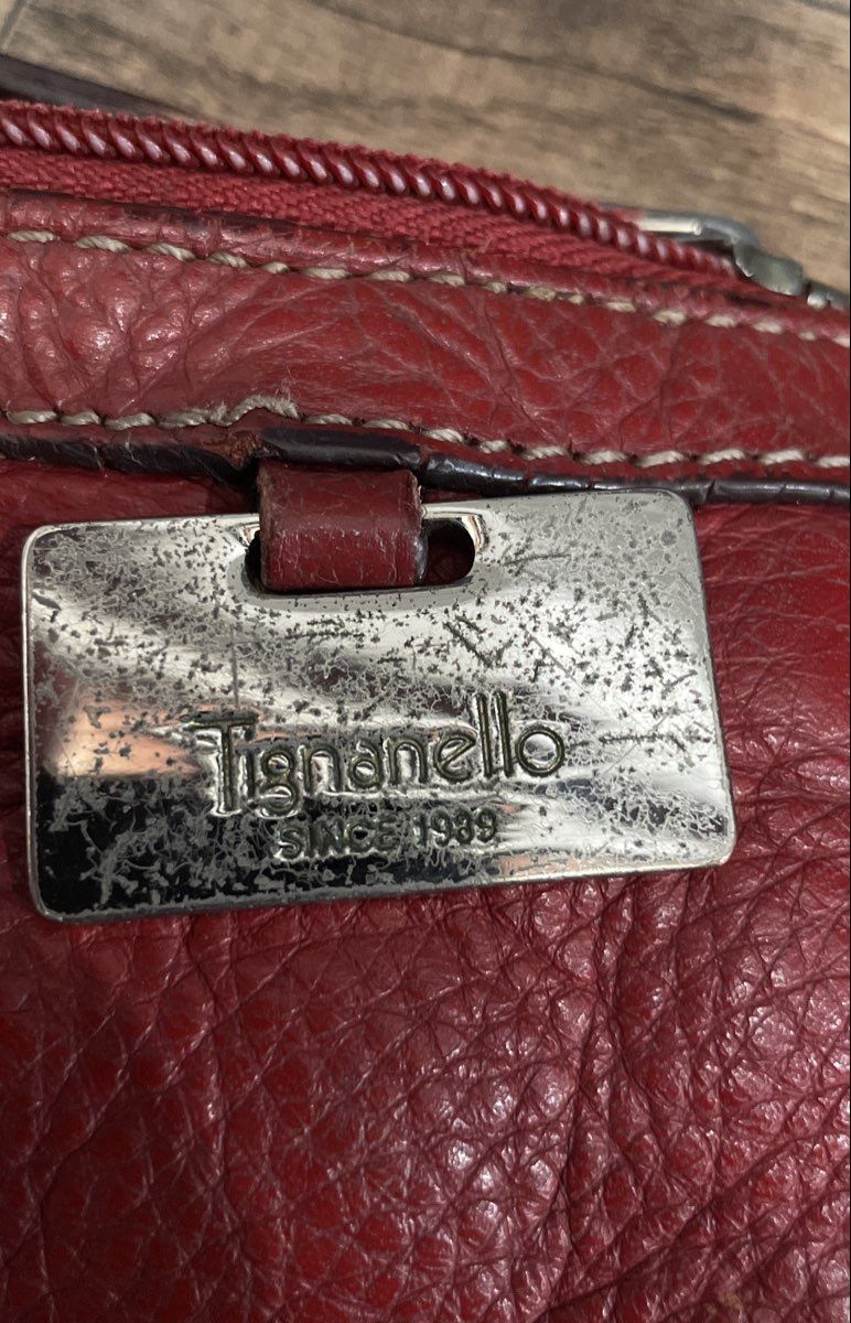 Tignanello Red Pebbled Leather Crossbody Bag Handbag Silver Hardware