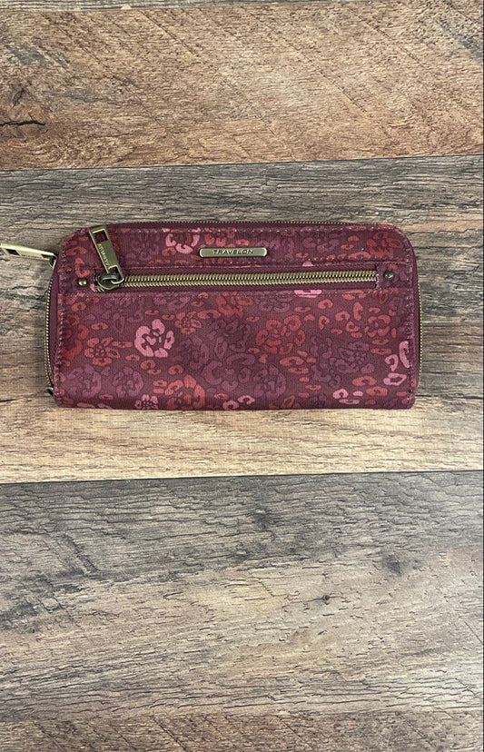 Travelon Burgundy Floral Print Zip Around Continental Wallet Organizer