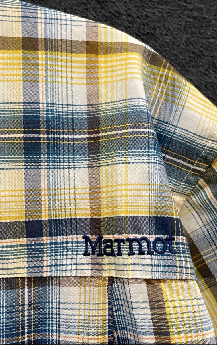 Marmot Men's Yellow Blue Plaid Short Sleeve Button Down Shirt Sz L
