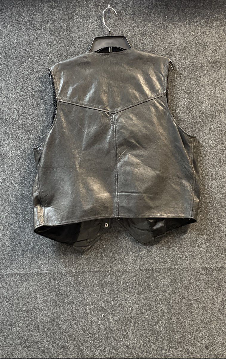 Vintage 90s Branded Garments Men's Black Leather Snap Front Camel Vest Sz XL