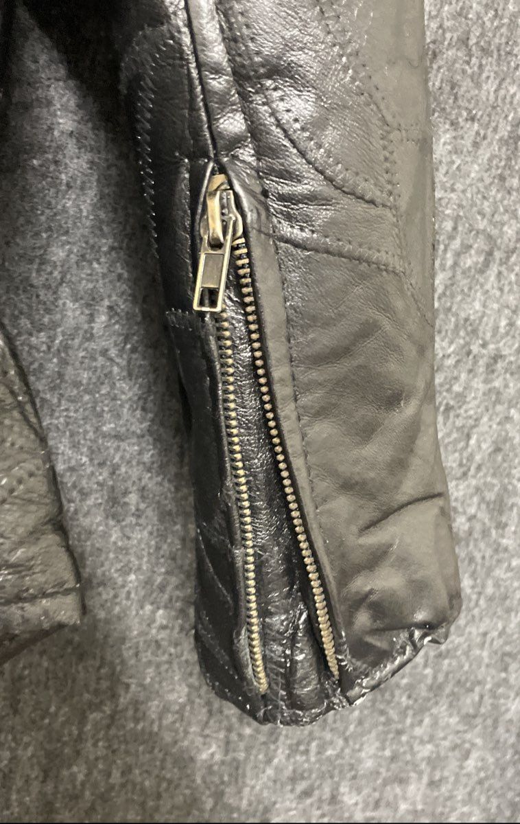 Vintage Y2K Diamond Plate Women's Black Patchwork Leather Biker Jacket Sz L