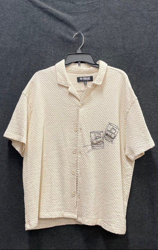 San Francisco Work Shirts Men's Cream Textured Whiskey Glasses Shirt Sz XL